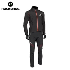 ROCKBROS Winter Cycling Jacket Pant Set for Men Thermal Fleece Windproof Jacket 