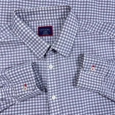 Untuckit Shirt Men Large Gray Relaxed Fit Button Up Check Plaid Dress Adult *