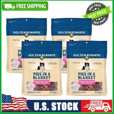4 Bag Golden Rewards Pigs in a Blanket Chicken&Pork Sausage Dog Treats, 16oz Bag