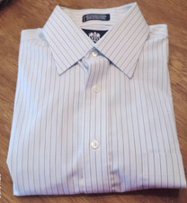 Stafford Dress Shirt Mens 16 34/35 White Stripe Fitted Wrinkle Free Long Sleeve