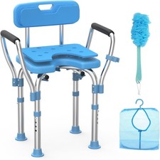 Cutout Seat Shower Chair with Armrests Back, 420lbs Stainless Steel Adjustable