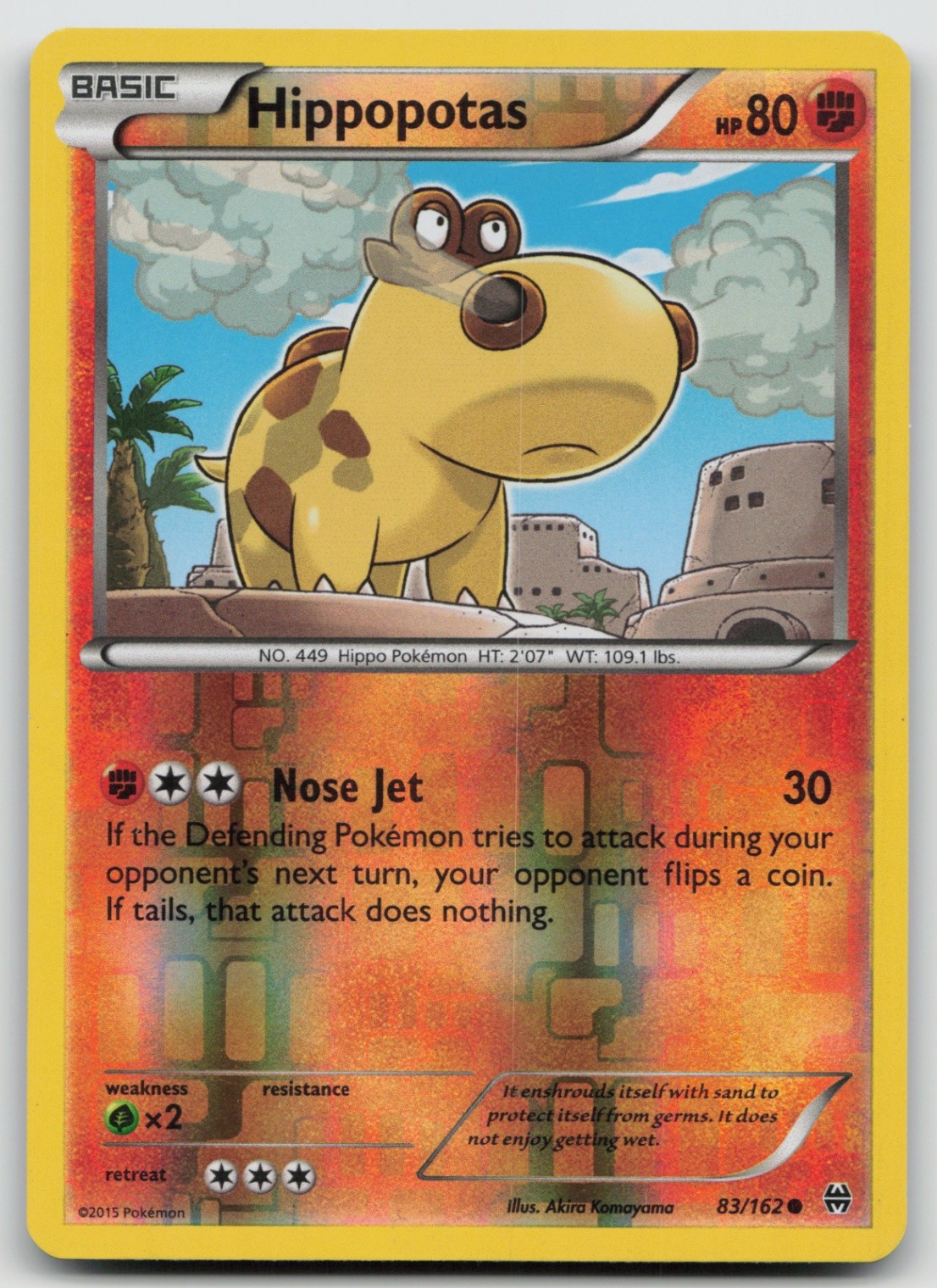 Pokemon Card Hippopotas REVERSE HOLO XY - BREAKthrough 83/162