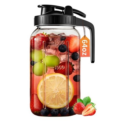 64oz Wide Mouth Mason Jar with Pour Spout Lids for Fridge Coffee Water Tea