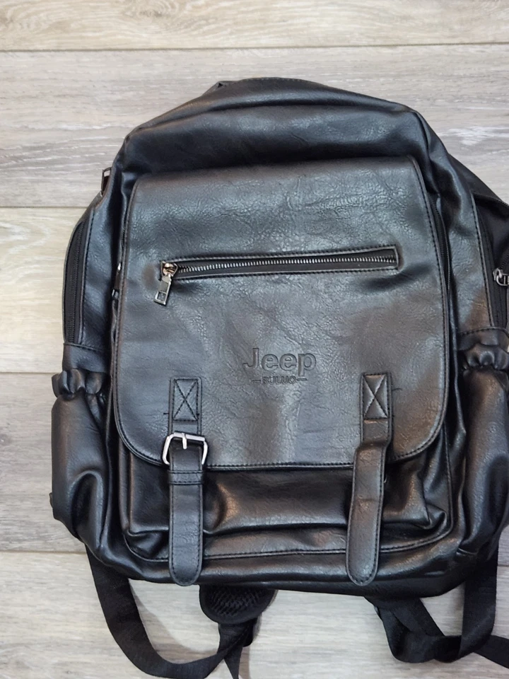 Mochila Buluo Jeep vintage de cuero negro para hombre Foto 2 de 4