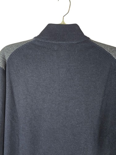 Neiman Marcus Navy & Gray Herringbone 1/4 Zip Merino Wool Blend Sweater Mens L - Picture 7 of 10