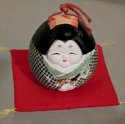 Vintage Otafuku Fuku Doll Ornament Japanese Pottery Bell Style Japanese Culture