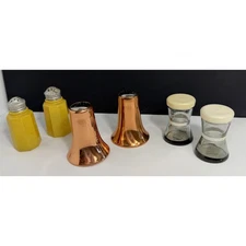 Vintage Salt & Pepper Shakers - 3 Sets - Mustard Yellow Glass - CopperCraft