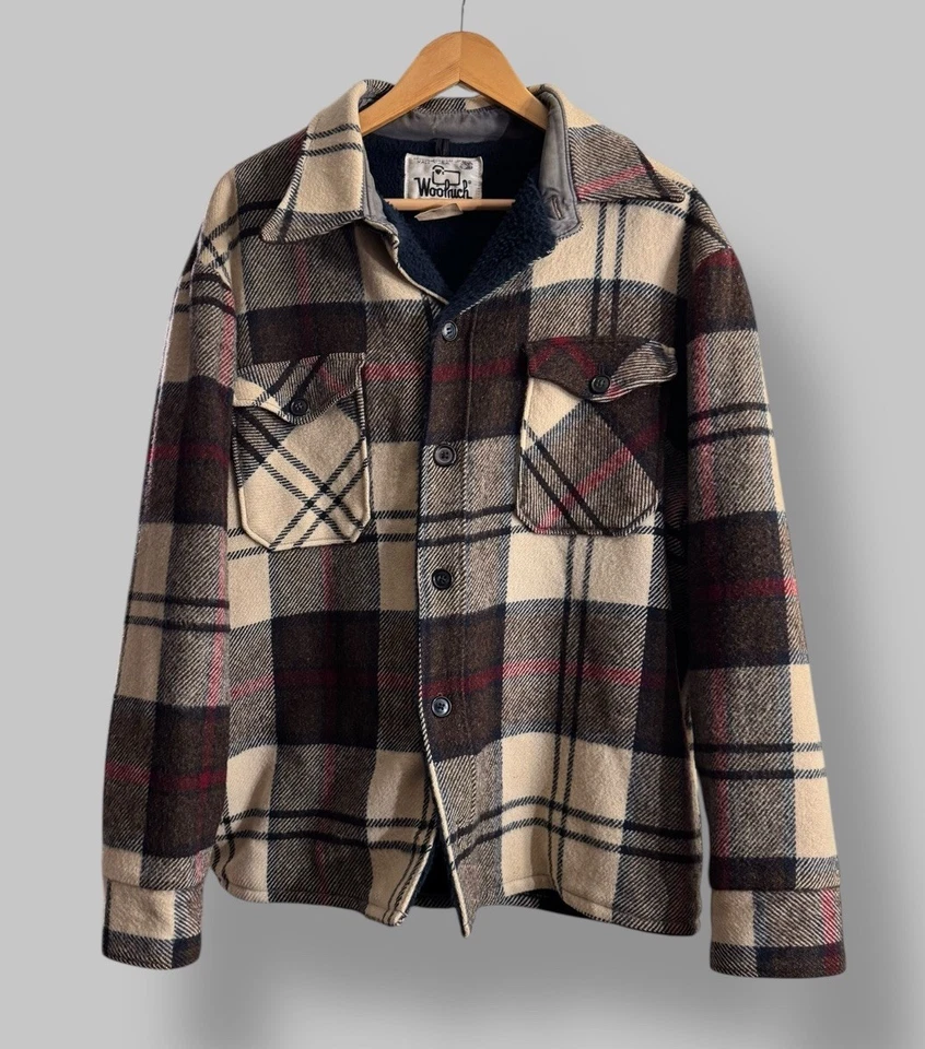 Vintage Woolrich Fleece Lined Wool Plaid Flannel Shirt Jacket Size XL Made USA - Image 3 of 4