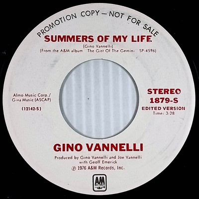 Gino Vannelli - Summers of My Life (mono/stereo) [7'' 45 rpm Promo] A&M 1879 VG+