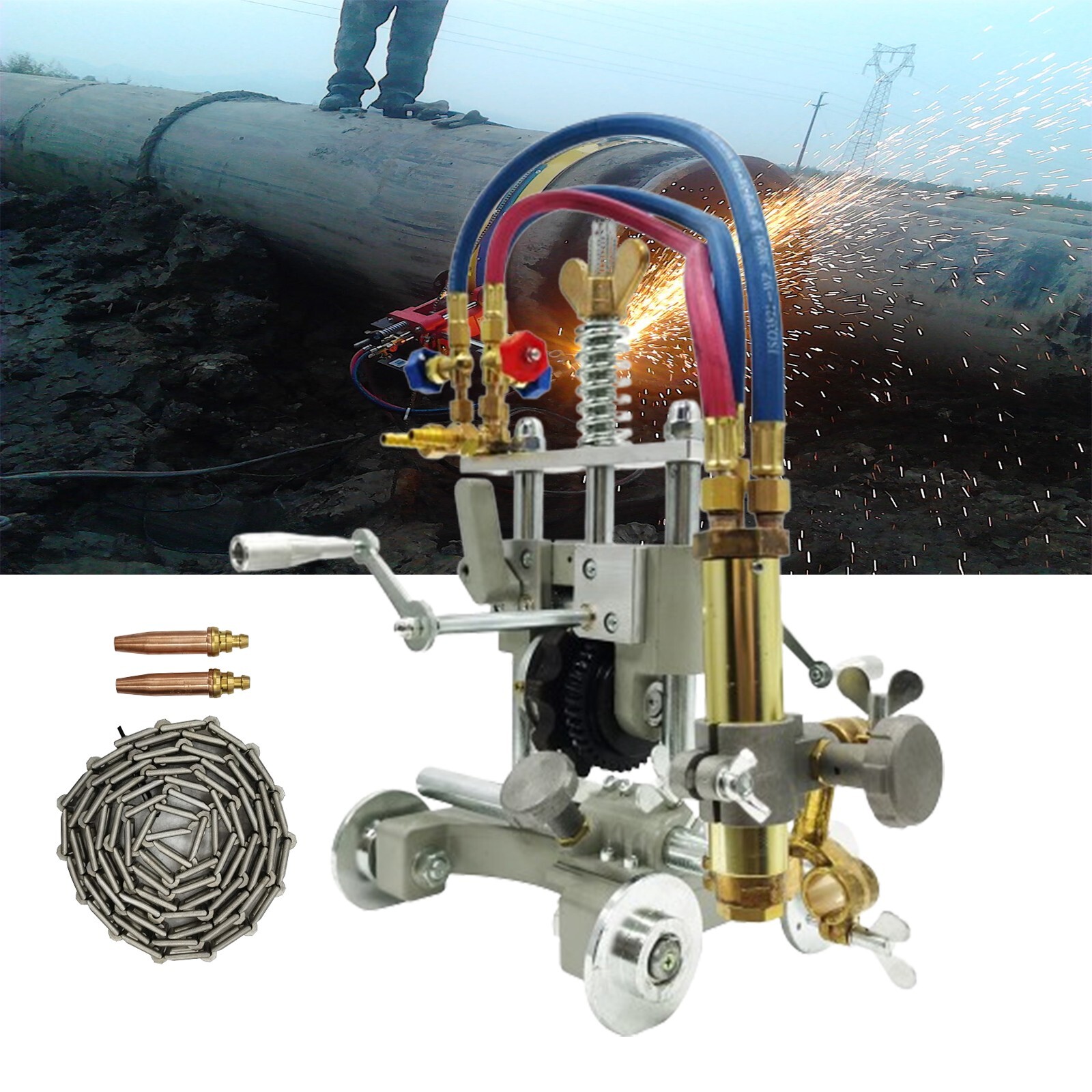 Portable Manual Pipe Cutting Beveling Machine Flame Cutter Bevel Angle 0°-45°