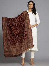 Reversible Wool Jamavar Shawl Maroon Paisley Jamawar Indian Wool Oversize Shawl