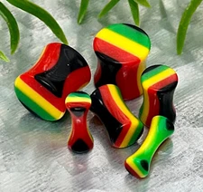 PAIR Rasta Striped Saddle Plugs Gauges Earlets Tunnels Body Jewelry