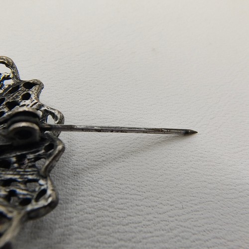 Victorian Inspired Flower Brooch Silver Tone AB Rhinestone Several Missing VTG - Picture 11 of 15