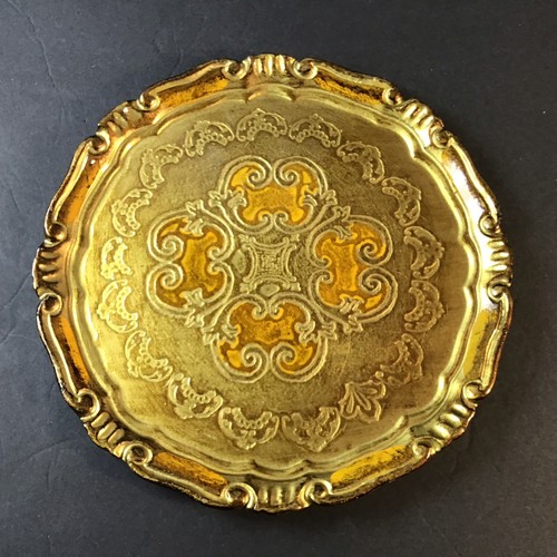 Vintage Florentine Gold Gilt Hand Painted Floral Wood Tray by Firenze Italia 9" - Picture 9 of 9