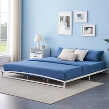 6" White Metal Bed Frame Twin Full Queen Platform Heavy Duty Steel Slat Support