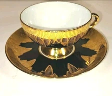 RW Rudolf Wachter Bavaria Germany Black Gold Small Demitasse Tea Cup and Saucer