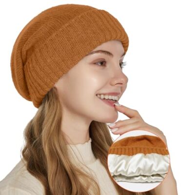 Cashmere Blend Satin Lined Beanie Hat Wool Winter Hats for  display picture 1