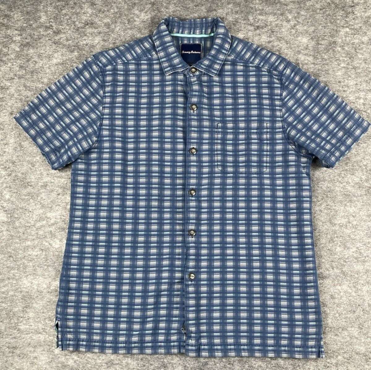 Tommy Bahama Mens Shirt M Silk Blend Breathable Blue Lightweight Button Up