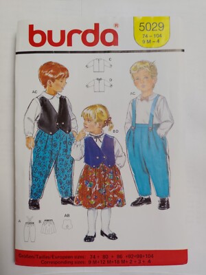 Bibs Pants Vest Skirt Shirt 9M-4T Burda 5029 Sewing Pattern Cut Wedding ...