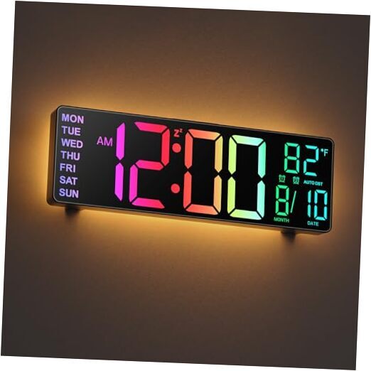 10.5'' Large Digital Wall Clock with Remote Control, Dual 10.5 inches Black