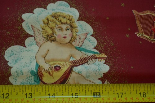 19" Long x 44" Wide, Large Angels on Burgundy Cotton, C1743 - Picture 3 of 6