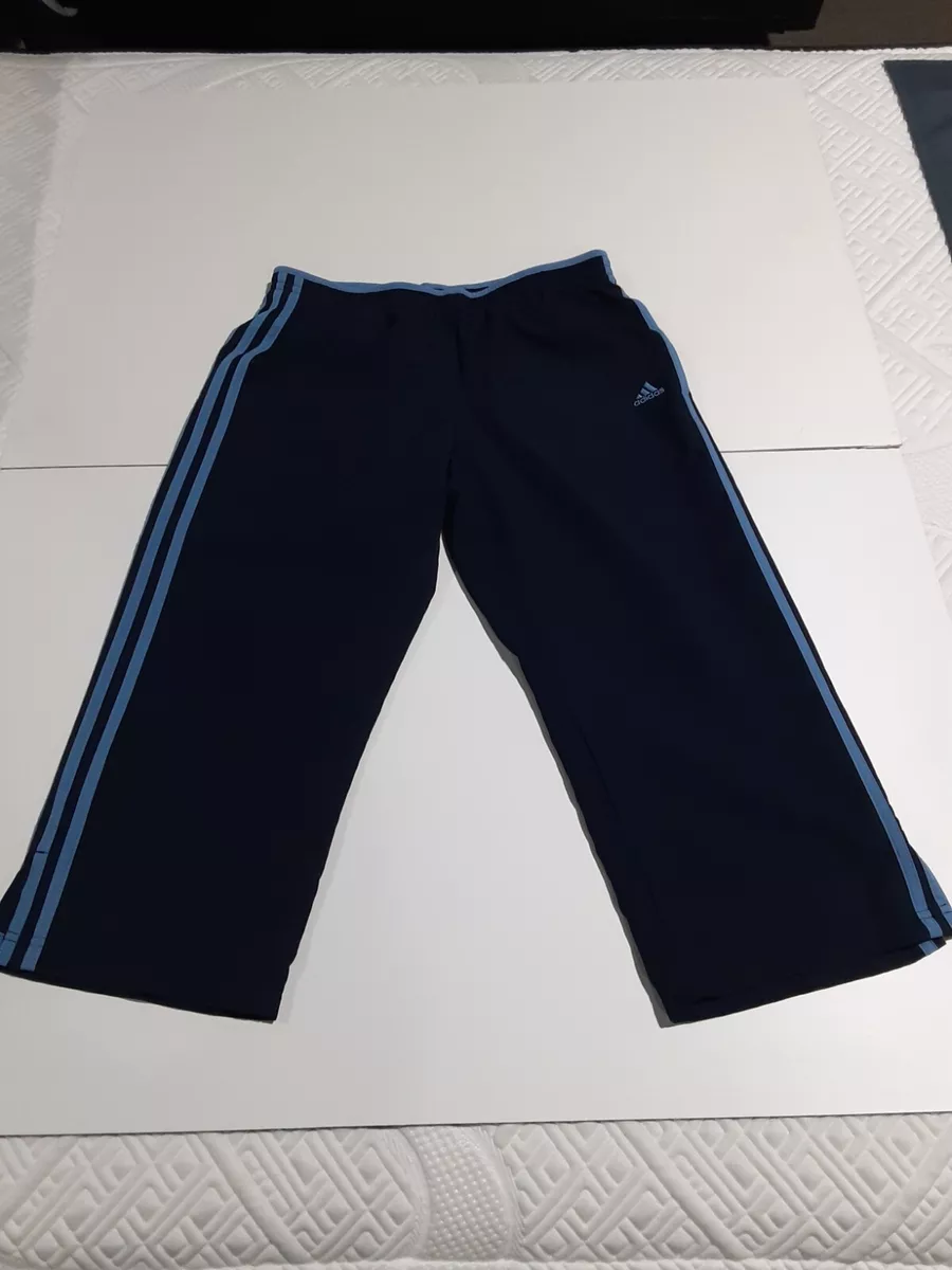 Adidas Cropped Capri Track Pants Medium NAVY BLUE Workout Stripe Women's  Vtg