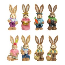 Straw Easter Rabbit Figurine Bunny Statue Easter Sculpture for Desktop Decor