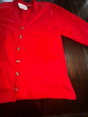 Carolina Colours Plus sz 18/20 Red Button Front Cardi-gan w/Pockets Vintage - Picture 2 of 5