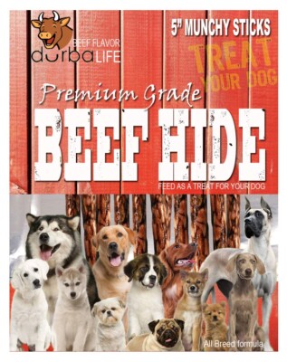 Beef Hide Treats for Dogs 5'' Premium Grade Munchy Sticks | 11 Long-Lasting Chews