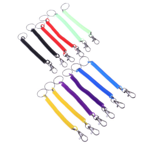 12 Pieces Stretchy Spiral Keyring Colourful Plastic Keychain Spring Retractable
