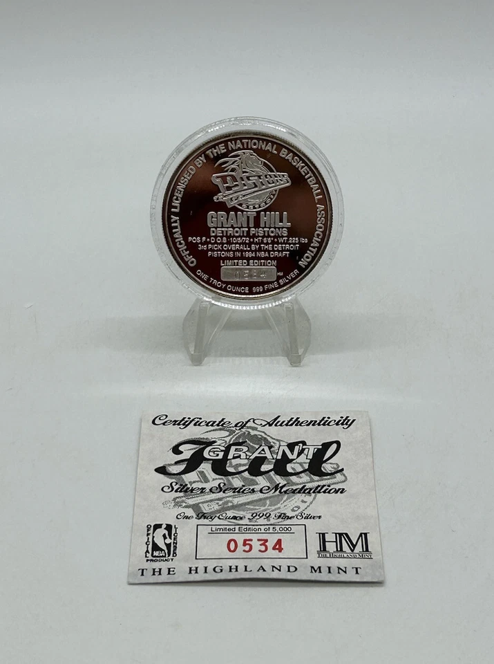 Grant Hill Detroit Pistons NBA One Troy Ounce .999 Fine Silver Medallion - Image 4 of 4