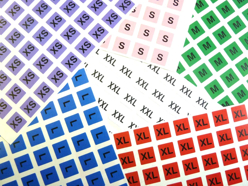 MINILABEL Mens Clothes Size Stickers Coloured Square Self-Adhesive Clothing Labels