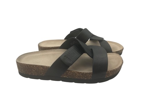 ABEO Damen 8 schwarze bequeme Leder-Kork-Sandalen verstellbar minimalistisch