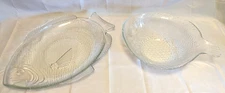 Vtg Fish Shaped Bowl Dish & Fish Shaped Plate Platter Serving Set Clear Glass