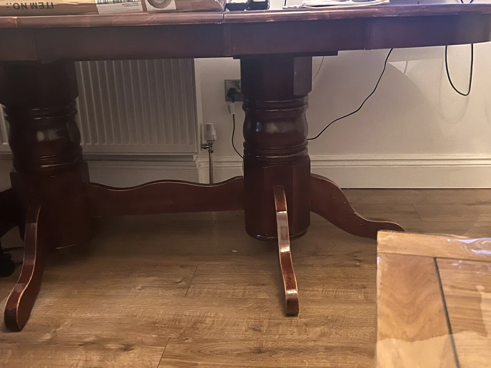 solid wooden extendable/foldable table and 5 cushioned chairs, dark brown.  - Image 2 of 4