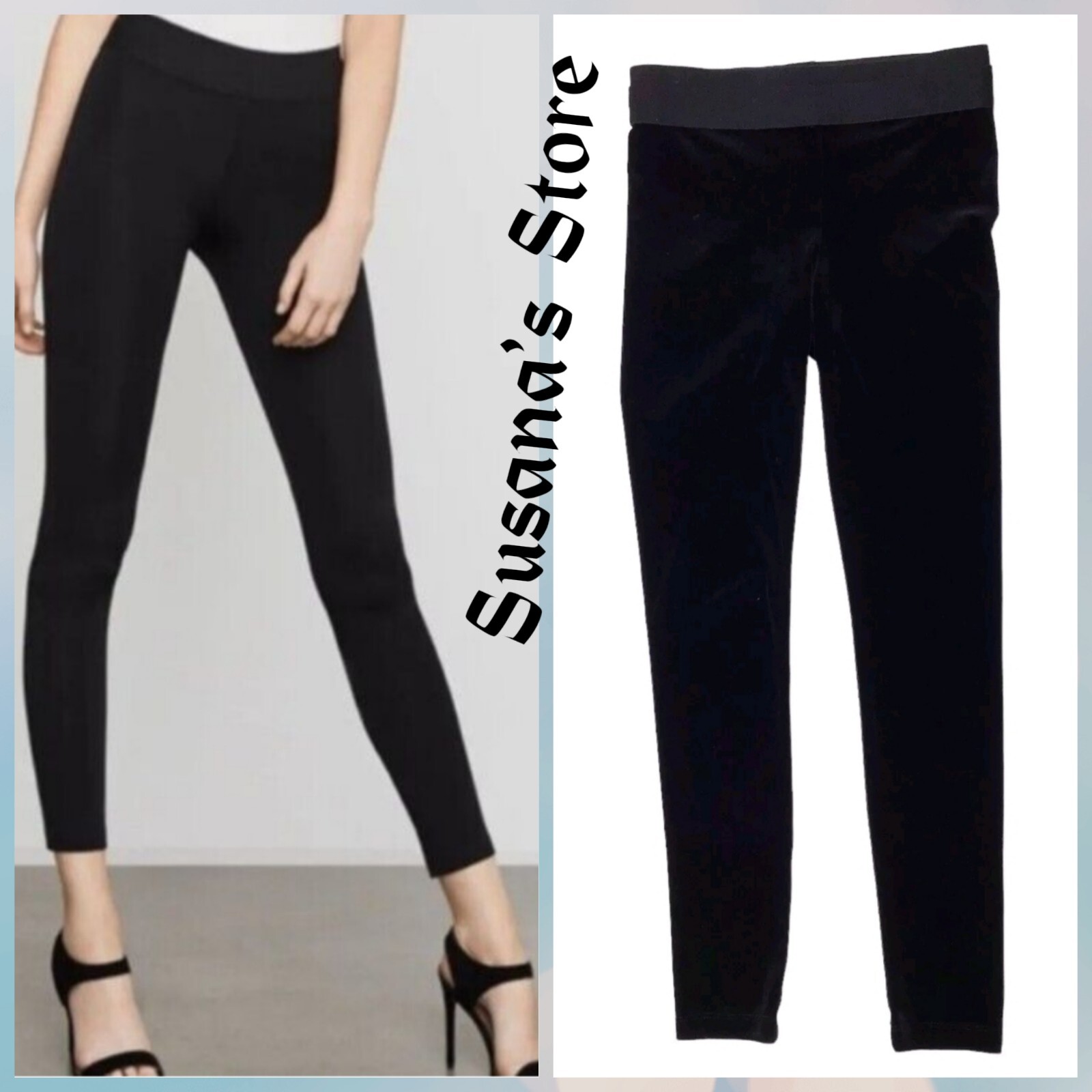 NWT BCBG MAXAZRIA SIZE XS Velvet Black Leggings Pants MSRP $138