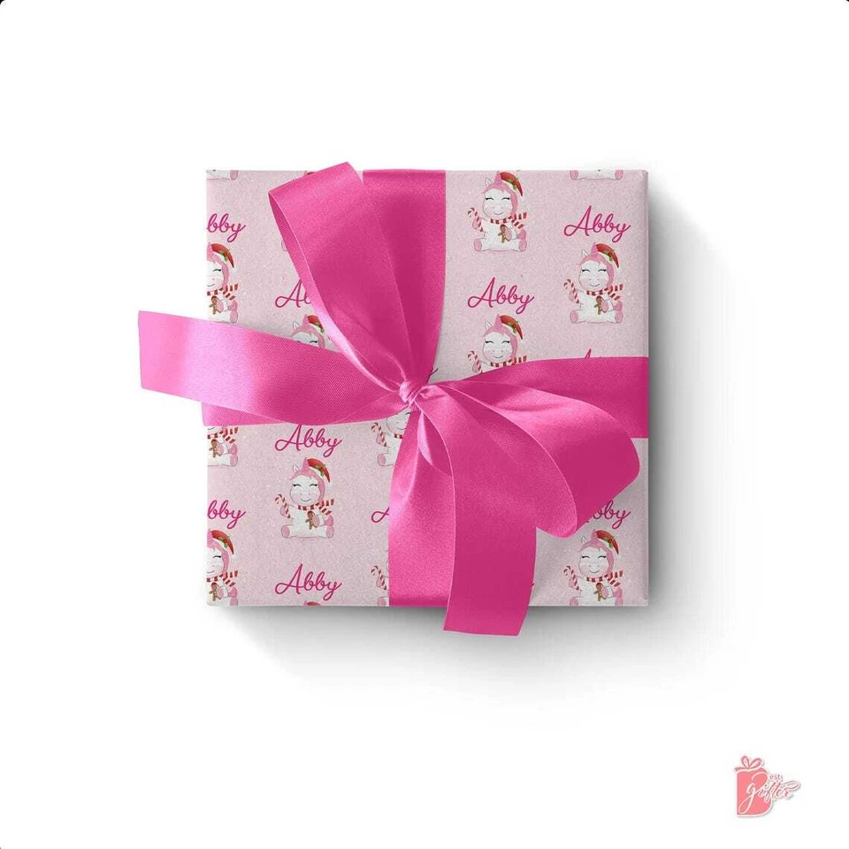 Papel de Envolver Personalizado Navidad con Nombre Diseño Unicornio Lindo Envoltura de Regalo Rosa Foto 3 de 4