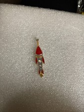 Cute Cartoon Retro Style Rocket Ship Lapel Pin Red Gray Color x6