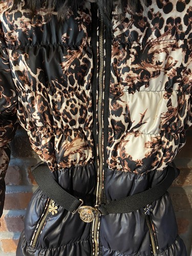 Lisa-Rella Girls' Quilted 80% Down Coat with Real Fur Trim Animal Print Sz 10 A - Picture 5 of 17