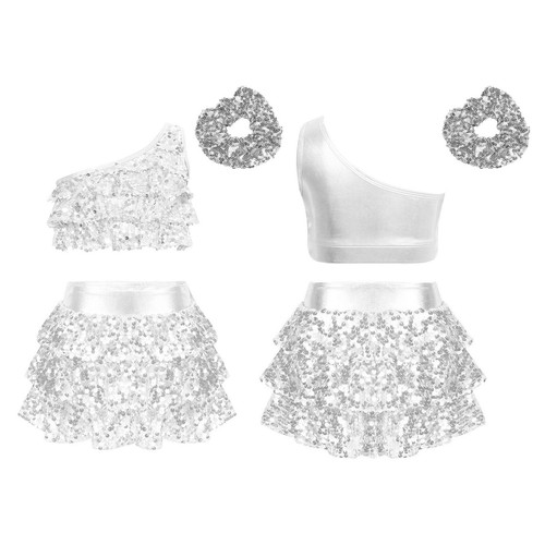 Kids Girls Outfit Dance Set Latin Suit Shiny Competition Culottes Costume Jazz - Picture 14 of 51