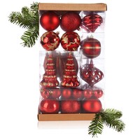 51X Weihnachtskugeln, Christbaumkugeln Aus Kunststoff - Rot/Goldfarben