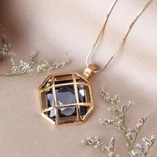 Square Hollow Sweater Chain Necklace, Clothes Accessories Pendant, Jewelry
