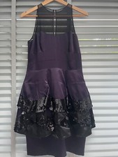 KAREN MILLEN Purple Silk Dress UK 12 Tiered Sequin Sheer Top Prom Evening Party