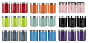 multi coloured tea coffee sugar canisters