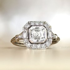 3Ct White Asscher Cut CZ Vintage Style Engagement Wedding Ring 925 Silver