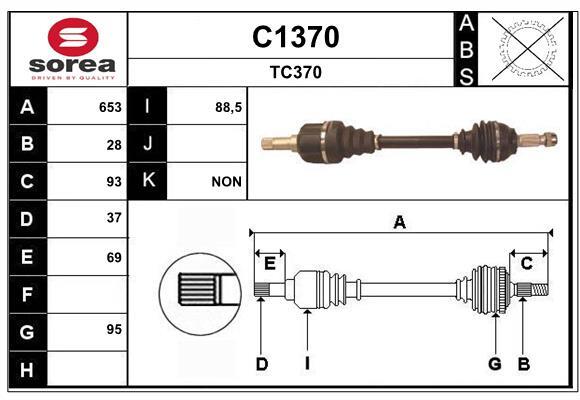 Arbre de transmission SNRA C1370 pour PEUGEOT EXPERT Camionnette