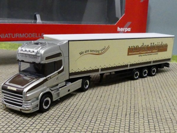 1/87 Herpa Scania Hauber Tl Gardinenplanen-Sz Mit BordwäNden Van Der Heijden 314-image