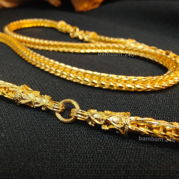 Alternate view of Baht Men's Chain Inch Necklace Thai Gold Plated Hoops For Amulets Buddha