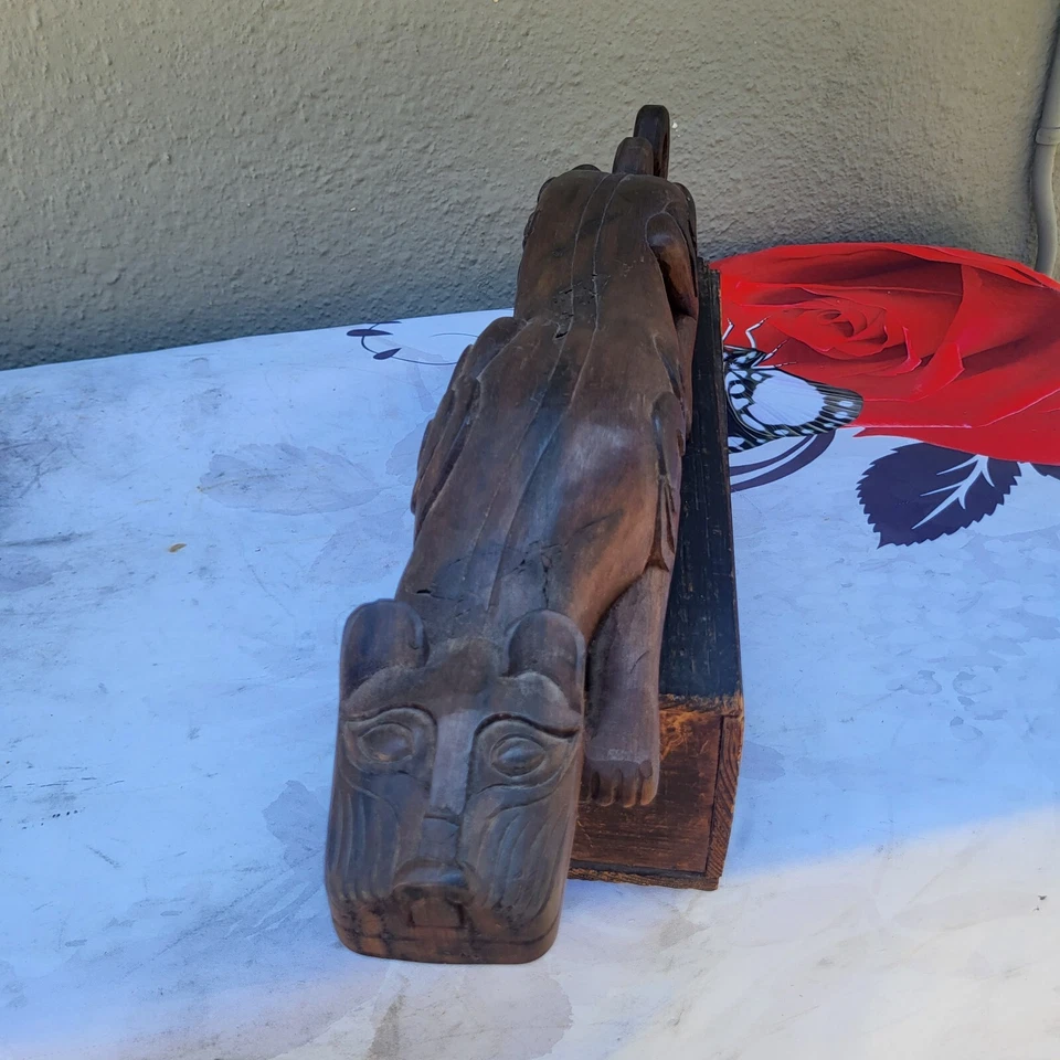 23-дюймовый длинный необычный старинный китайский деревянный тигр скульптура сиденье очень старый... - Изображение 4 из 4