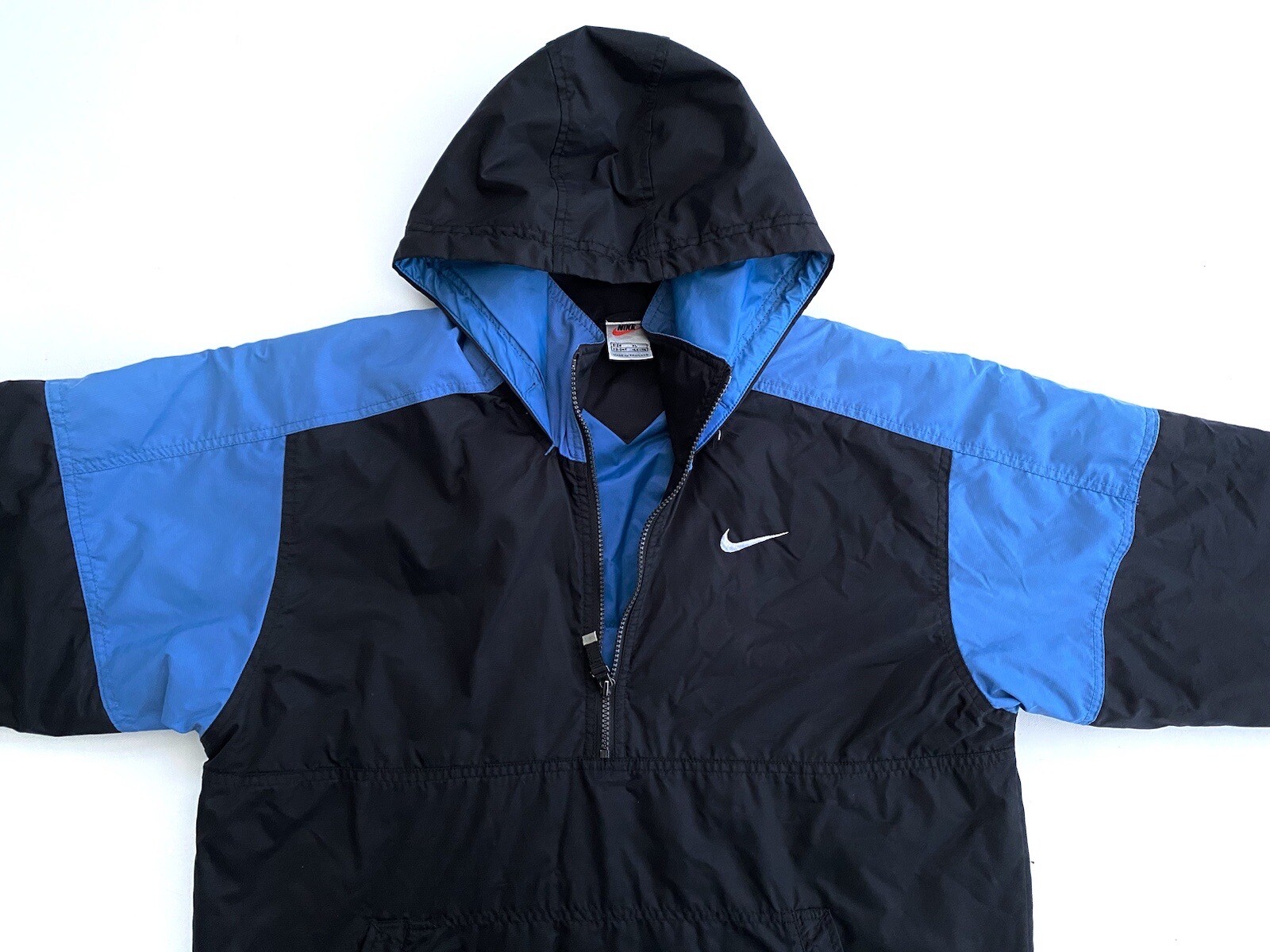 Vintage Nike Quarter Zip Hooded Windbreaker Jacket Size XL Black Blue